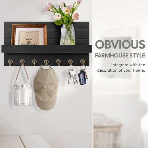 Miniatura 4 de HONJIN Soporte para llaves de pared: 7 ganchos resistentes mejorados para llaves de fácil instalación, organizador de correo para colgar