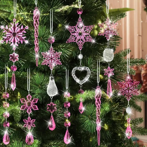 Miniatura 10 de Decoración de árbol de Navidad de copo de nieve de cristal, 21 piezas de adornos de árbol de Navidad brillantes deslumbrantes decoración de fiesta