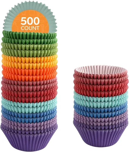 GUSTO [500 unidades] Revestimientos coloridos estándar para cupcakes, forros para magdalenas para hornear, grado alimenticio y a prueba de grasa,