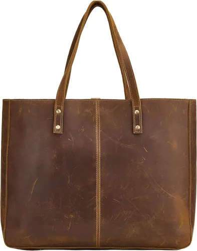 Bolso de hombro de cuero completo para mujer, bolso grande de trabajo para hombres y mujeres, bolso de hombro de negocios, bolso vintage marrón para
