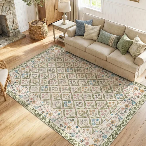 Miniatura 15 de jinchan Haden - Alfombra de entrada de 2 x 3 pulgadas, diseño floral vintage, lavable, suave, antideslizante, de pelo bajo, para puerta, cocina