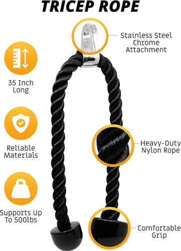 Miniatura 2 de Accesorio de cable de cuerda de tríceps, accesorio desplegable de cuerda de 35 pulgadas, accesorios de cable para gimnasio, manijas de cable,