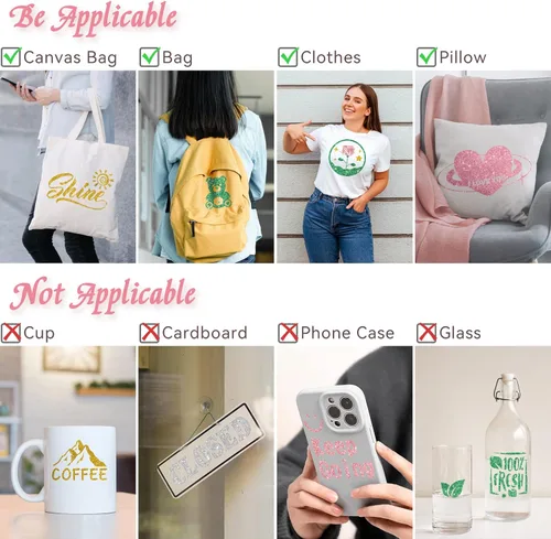 Miniatura 5 de Vinilo de transferencia de calor con purpurina plateada HTV, paquete de 14 vinilos termoadhesivos de 12 x 10 pulgadas para Cricut, decoraciones