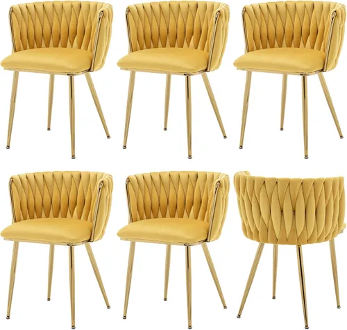 Miniatura 25 de ECHINGLE Juego de 2 sillas de comedor de terciopelo, modernas sillas de comedor tejidas tapizadas con patas de metal dorado, sillas decorativas