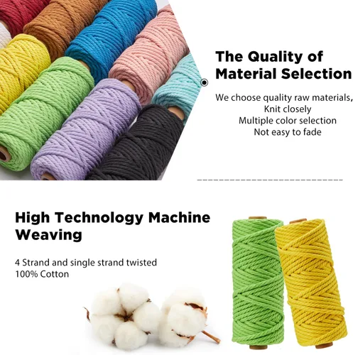Miniatura 3 de PHUNTTEK - Cuerda de macramé de 5 mm, kit de 12 colores de cuerda de algodón de suministros con 4 hebras de hilo de yarda