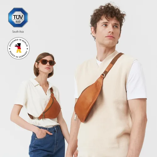Miniatura 3 de Berliner Bags Cangurera de cuero genuino vintage Kai, bolso de cinturón, bandolera bandolera para hombres y mujeres - marrón