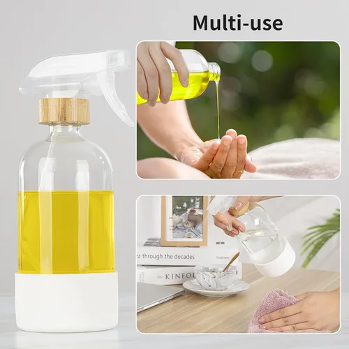 Miniatura 5 de HOMBYS Botellas vacías de vidrio de bambú con protección de funda de silicona, recipientes de vidrio transparente recargables de 17 onzas