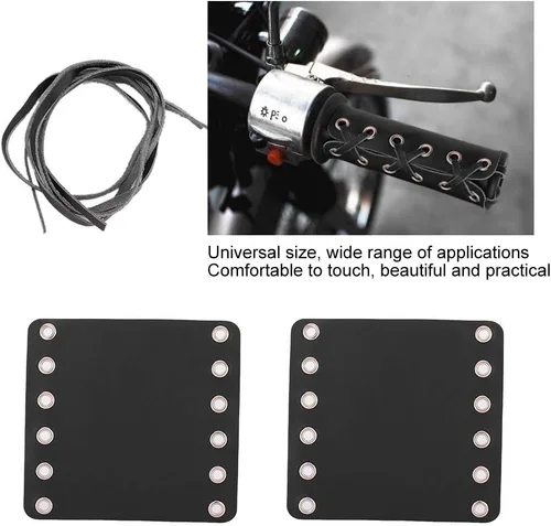 Miniatura 4 de Puños de manillar de motocicleta de cuero con calefacción 2 piezas con correa para la mayoría de motocicletas (negro)