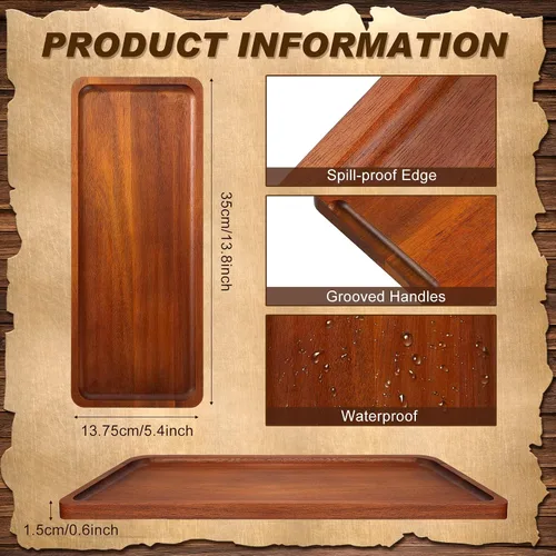 Miniatura 2 de Paquete de 10 bandejas de madera maciza para servir de madera de acacia, tableros rectangulares para charcutería con mango ranurado
