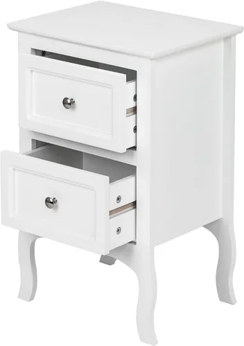 Miniatura 7 de Bonnlo Juego de 2 mesitas de noche blancas con 2 cajones, mesa auxiliar de cama/mesita de noche, mesita de noche pequeña para dormitorio, espacios
