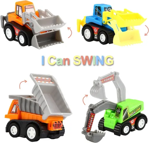 Miniatura 3 de Yeonha Toys Vehículos, Vehículos Pull Back, 12 unidades, Vehículos de construcción y de carrera de juguete, variados, camión, mini auto de juguete