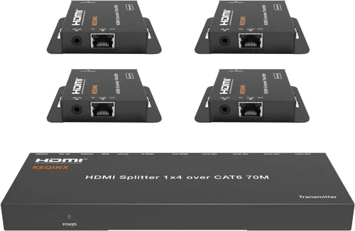 Divisor extensor HDMI 1x4 4K sobre Cat6 70m/230ft POC con 4 receptores IR Control EDID HDMI sobre Ethernet Splitter