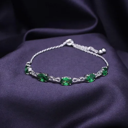 Miniatura 3 de SAVEARTH DIAMONDS Pulsera ajustable de plata de ley 925 con esmeralda verde y diamante cultivado en laboratorio blanco para mujer
