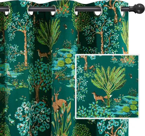 DriftAway - Cortinas florales verdes para dormitorio, cortinas vintage con patrón de animales de la jungla, bosque tropical, para sala de estar, con
