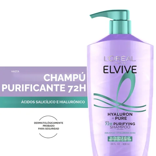 Miniatura 2 de L'Oreal Paris Elvive Hyaluron + Pure - Juego de champú y acondicionador clarificante y acondicionador rehidratante con ácido salicílico y ácido