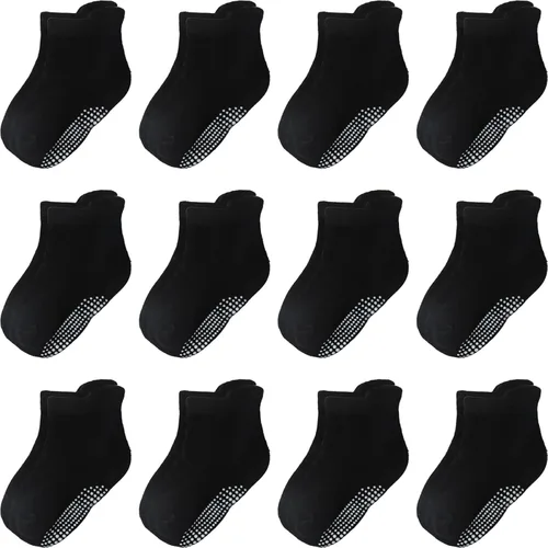 Miniatura 10 de Calcetines con Agarre Antideslizantes de Algodón para Bebés y Niños Pequeños, Niños y Niñas, Paquete de 12 Calcetines de Tobillo Lindos para Niños