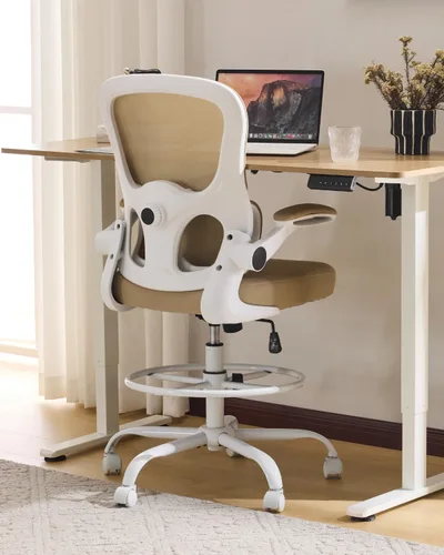 Miniatura 9 de Karl home Silla de dibujo ajustable en altura para escritorio de pie, silla de escritorio giratoria de oficina alta tapizada de poliuretano con Pu