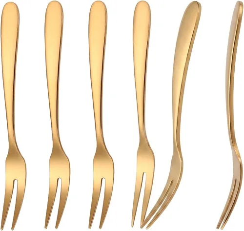 Marfia - Tenedores de postre de acero inoxidable SUS304 de 6 piezas de oro para postres de 5.51 pulgadas, tenedores pequeños para aperitivos para