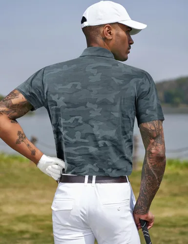 Miniatura 37 de TAPULCO Camisetas tipo polo de secado rápido para hombre, diseño de camuflaje, atléticas, ligeras, transpirables, casuales, para golf