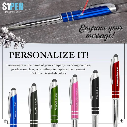 Miniatura 4 de 50 bolígrafos personalizados, linterna, lápiz óptico con texto o logotipo personalizado, paquete a granel, para marketing, fiestas y eventos, surtido