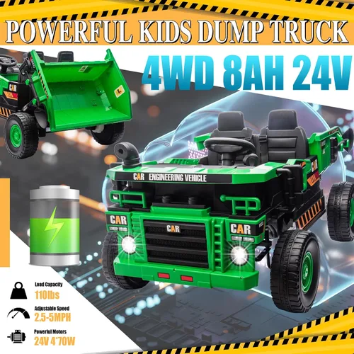 Miniatura 4 de FINITO Juguetes de paseo de 24 V para niños grandes, camión volquete eléctrico y pala extra, auto de juguete eléctrico para niños, camión, automóvil