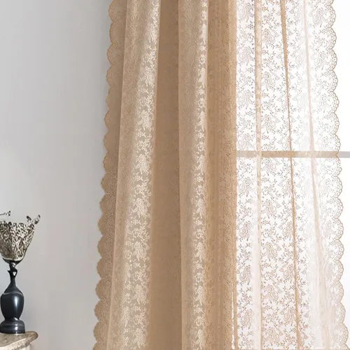Miniatura 9 de H.ebony Cortinas de Encaje Beige de 72 Pulgadas de Largo Cortinas Transparentes de Gasa con Flores Victorianas Cortina de Encaje de Privacidad