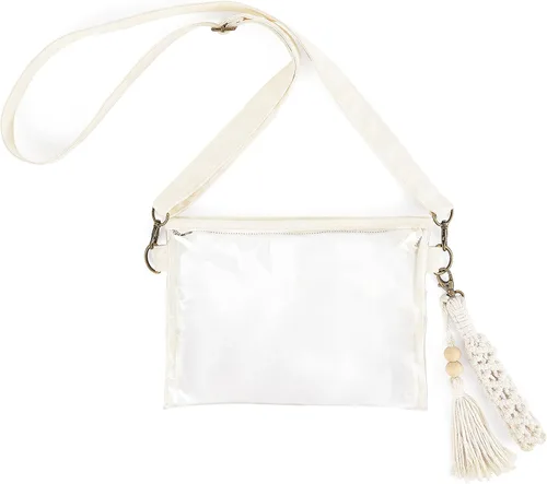 Mkono Bolsa transparente aprobada para estadios, bolso pequeño para mujer con pulsera de macramé, bolsa cruzada transparente para conciertos,