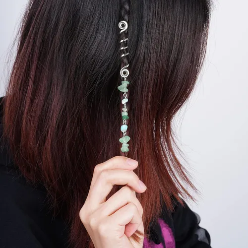 Miniatura 4 de hoyuwak - 40 accesorios para el cabello con piedra de cristal de color natural, dijes metálicos para el cabello, espirales de rastas plateadas