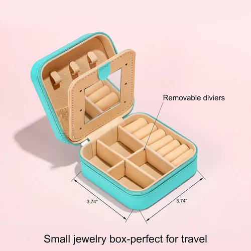 Miniatura 4 de Parima Regalos de cumpleaños para mujeres, joyero personalizado, regalos de cumpleaños, portátil, organizador de joyas azul, esencial para mujeres
