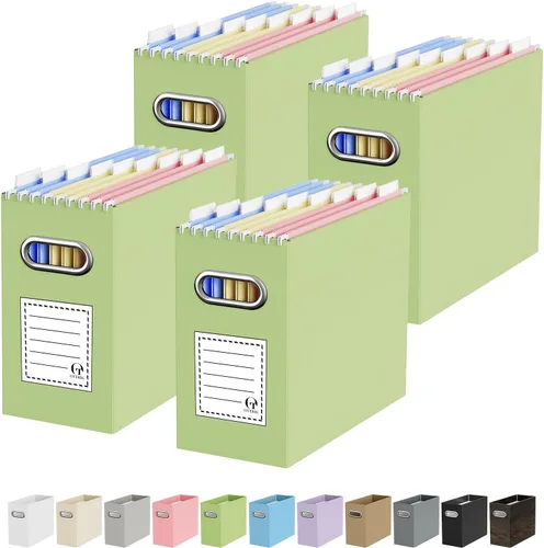 Miniatura 19 de Oterri Caja organizadora de archivos de cartón para colgar carpetas de archivos, tamaño carta, caja de archivos para escritorio de computadora
