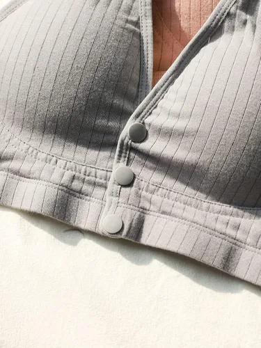 Miniatura 5 de OYOANGLE Sujetador de maternidad para mujer, 5 piezas, con botones frontales, cómodo, sin varillas, para lactancia materna