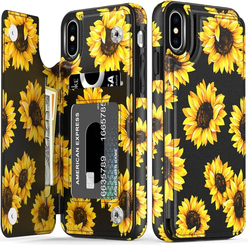 Miniatura 9 de LETO Funda para iPhone X, funda para iPhone Xs, funda de piel tipo cartera con diseños de moda para niñas y mujeres, funda tipo folio con ranuras