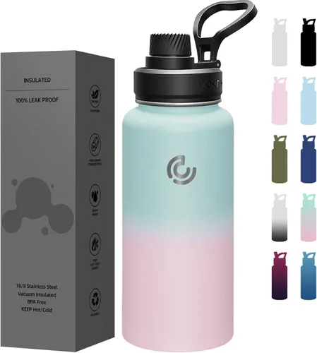 Miniatura 32 de Botella de agua deportiva de 40 onzas, botella de agua aislada con asa, acero inoxidable, simple y moderna, adecuada para viajes, escuela, niño