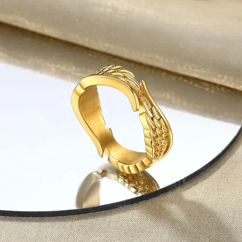 Miniatura 7 de Bestyle Anillos antiguos de alas de ángel para mujeres y hombres, anillos de banda de plumas de guardián, anillos de promesa para parejas amantes