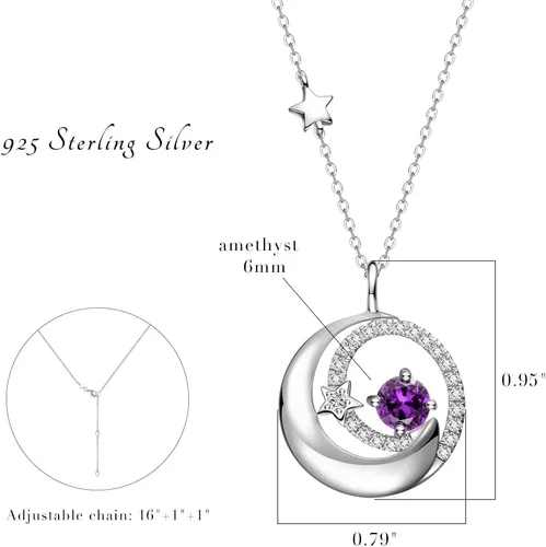 Miniatura 6 de FANCIME Collares de piedra natal de plata de ley 925 con colgante de luna y estrella, joyería fina, regalos de cumpleaños y Navidad para niñas