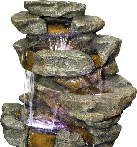 Miniatura 4 de Alpine Corporation Fuente de suelo de cascada para exteriores de 51 pulgadas de alto, diseño resistente a la intemperie con luces LED que cambian