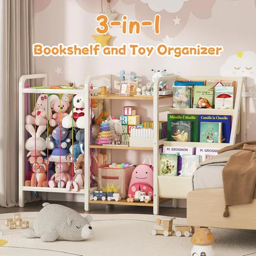 Miniatura 5 de B1 - Estantería infantil y almacenamiento de juguetes, estante de libros de 3 niveles para habitaciones de niños, estantería para bebés con Madera