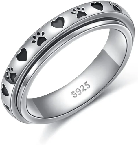 Miniatura 13 de Ladytree Anillos giratorios de plata de ley 925 para aliviar la ansiedad, el estrés y el aburrimiento, para TDAH y autismo, chapado en platino, Loto
