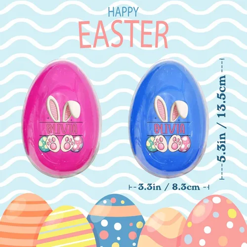 Miniatura 3 de Artsadd Huevos de Pascua personalizados con nombre, diseño de conejo rellenable, huevos decorativos para la caza de huevos de Pascua, recuerdos