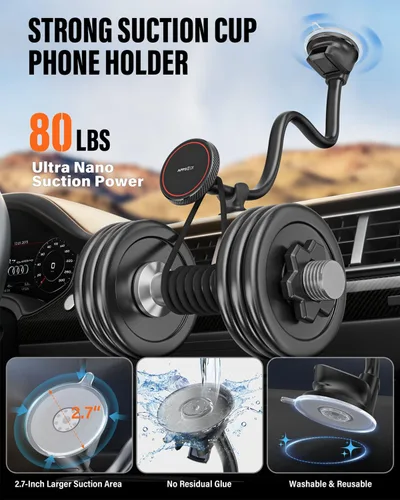 Miniatura 4 de APPS2Car Soporte magnético para teléfono MagSafe para papá, soporte magnético para automóvil con ventosa de brazo largo de 14 pulgadas, soporte