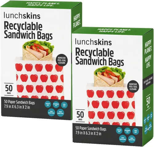 Miniatura 5 de Lunchskins Bolsas de Sándwich XL Reciclables y Sellables – 50 Unidades Diseño de Rayas Bolsas Ecológicas para Almacenamiento de Alimentos Hechas