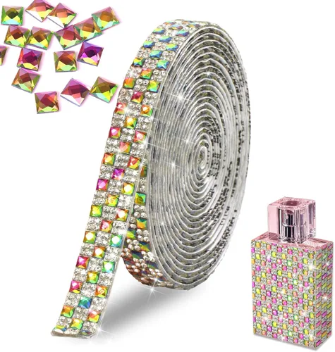 Miniatura 8 de FULZTEY Rollo de cinta de diamantes de imitación de 3 yardas, tira de diamantes de imitación de vidrio blanco para manualidades, cinta de cristal