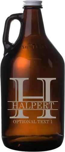 Spotted Dog Company Jarra de cerveza de vidrio ámbar grabada personalizada de 64 onzas – Regalos grabados personalizados para hombres – Regalos de