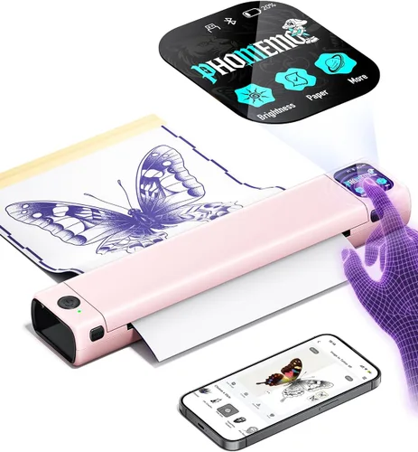 Miniatura 16 de Phomemo Impresora de plantilla de tatuaje, impresora térmica inalámbrica M08F con 10 piezas de papel de transferencia, compatible