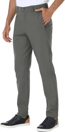 PULI Pantalones de golf para hombre, elásticos, ajustados, casuales, para trabajo, senderismo, pantalones impermeables con bolsillos