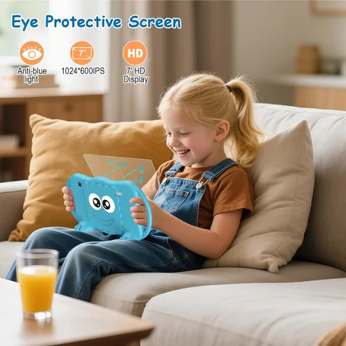 Miniatura 6 de Trayoo Tableta infantil de 7 pulgadas para niños de 3 a 12 años, tableta de 32 GB para niños pequeños con doble cámara, control parental, funda Azul