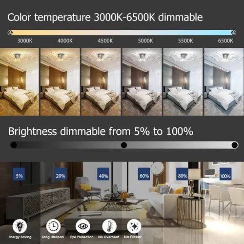 Miniatura 3 de Modernas luces de techo LED para sala de estar, gran lámpara de 55.10 pulgadas, 10 luces, moderna lámpara de techo con montaje en techo, regulable
