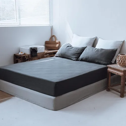 Miniatura 6 de Sábana bajera de 100 % lino lavado a la piedra, color sólido – (1 pieza) funda de colchón de 14 pulgadas de profundidad suave, natural y Gris Oscuro