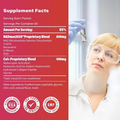 Miniatura 4 de zooone - Suplemento NAD+ 30 piezas, Ribósido de Nicotinamida y Resveratrol Premium, Reparación del ADN y Envejecimiento Saludable, Suplemento NAD