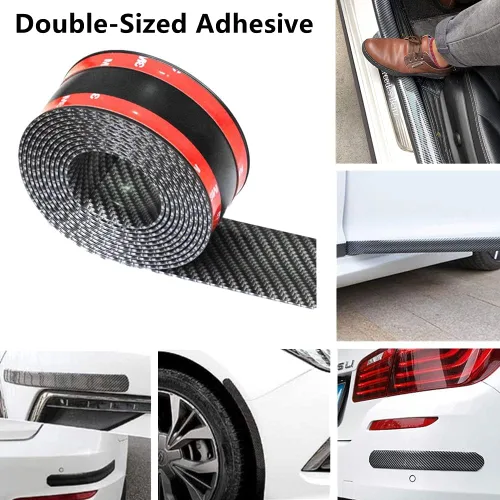 Miniatura 5 de Protector universal de fibra de carbono para puerta de automóvil, adhesivo flexible y autoadhesivo para umbral de puerta de auto, SUV, camión, Negro